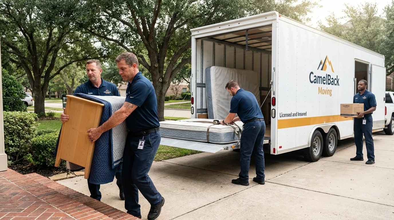 Crew loading residential truck for cross-state move from Conrad, IA